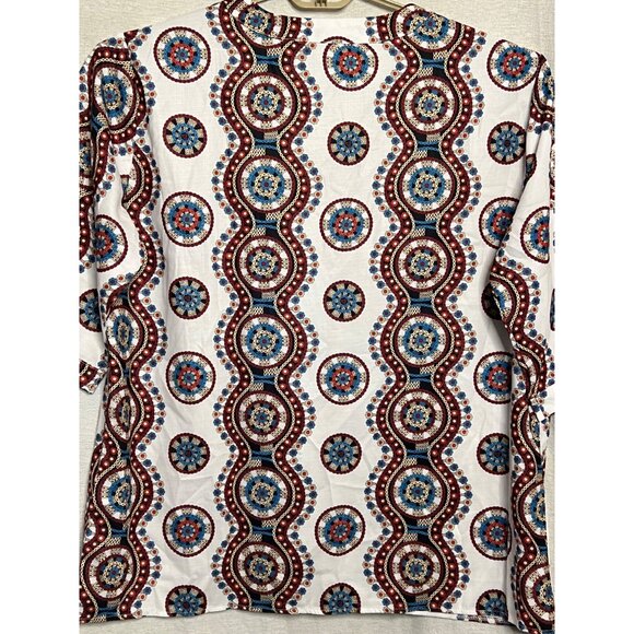 Bohemian 2XLTop Vibrant Medallion Lace-Up Front 1/2 Sleeves Light Breathable - Picture 8 of 16